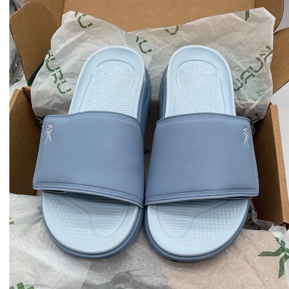 Kuru Luma Women 9 Medium Light Blue Adjustable Strap Comfort Slide Sandals